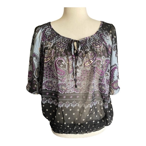 Tramp Tops - NWOT-TRAMP-SEMI SHEER PAISLEY PRINT TOP-SIZE LARGE